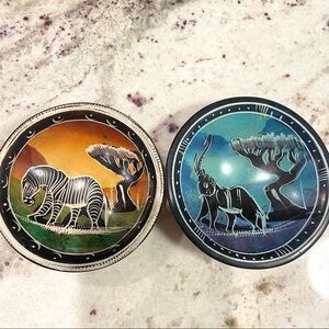 Handmade SoapStone African Trinket Dish Carved Motif on plate Set 2